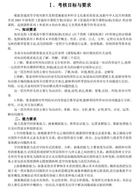 2019黑龙江高考文科数学考试大纲（完整）