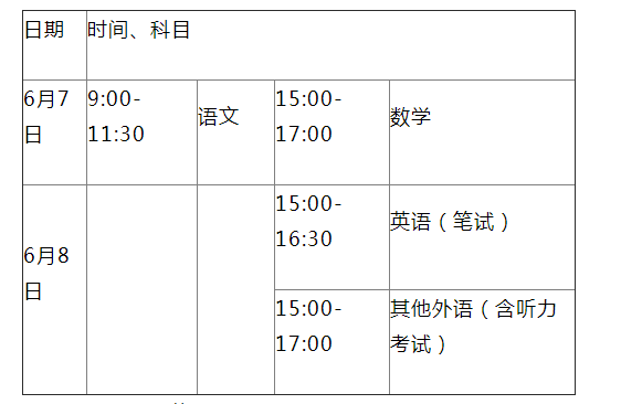 2021年北京高考具体时间及科目安排