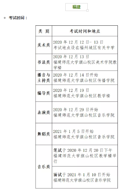 2021年福建艺术类专业省级统考时间安排及成绩查询公布时间