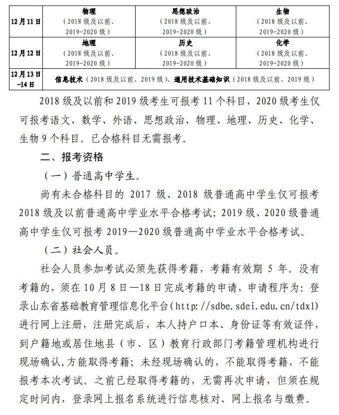 2021山东冬季高中学业水平考试报名时间 2021山东冬季高中学业水平考试报名时间
