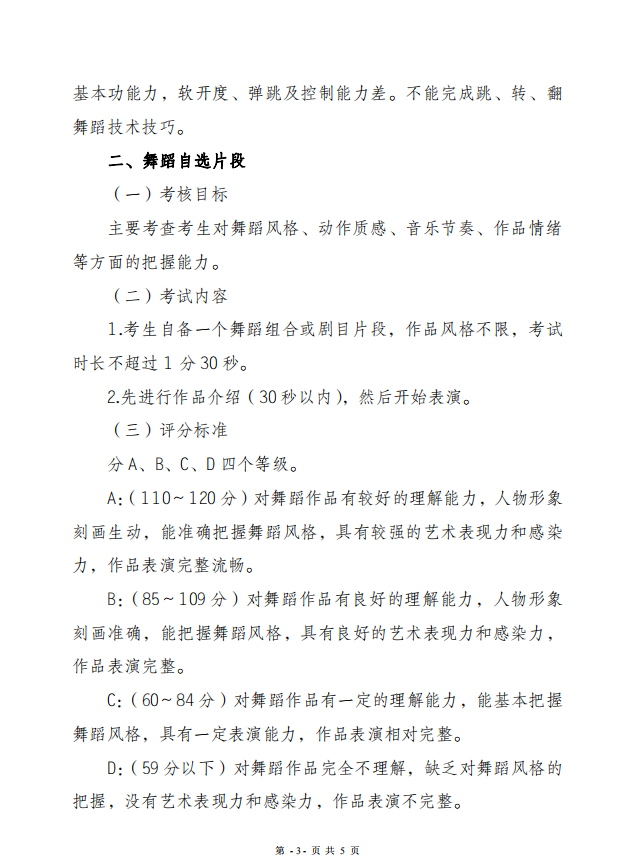 2022年云南省普通高校招生舞蹈类专业统一考试说明