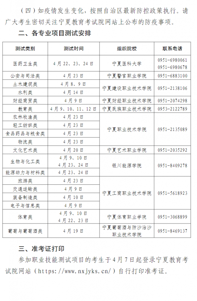 2022宁夏高等职业教育分类招生考试职业技能测试考生疫情防控注意事项